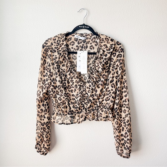 ZARA Animal Print Cropped Blouse NWT - Picture 4 of 11